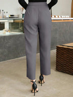 Wynsel Solid Color Pleated Women Straight Casual Suit Pants