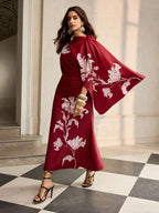 ZEYLAH Printed Short Sleeve One-Shoulder Elegant Dress shein