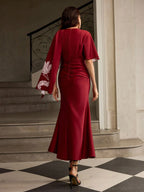 ZEYLAH Printed Short Sleeve One-Shoulder Elegant Dress shein