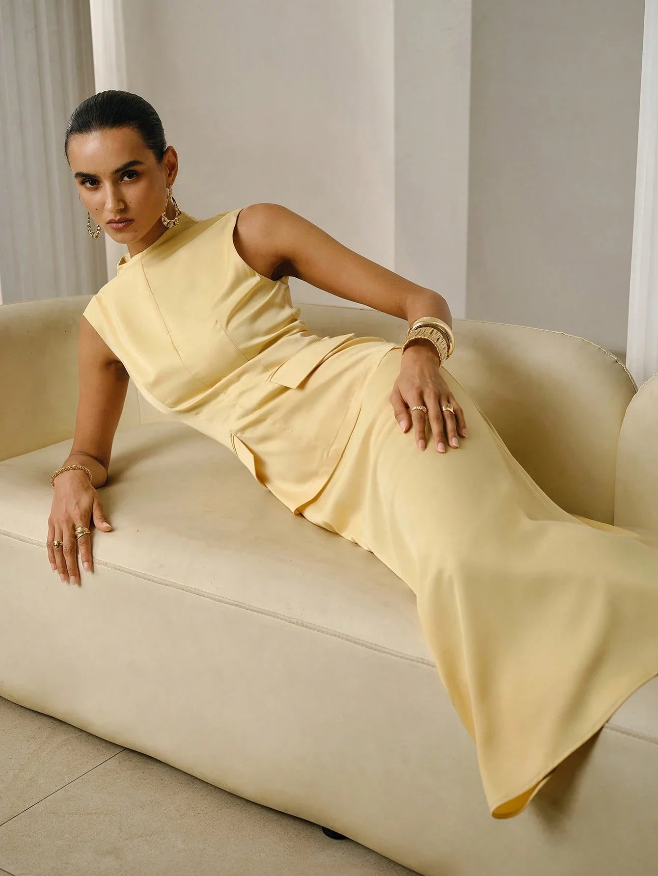 ZEYLAH Satin Long Dress, 2 In 1 shein