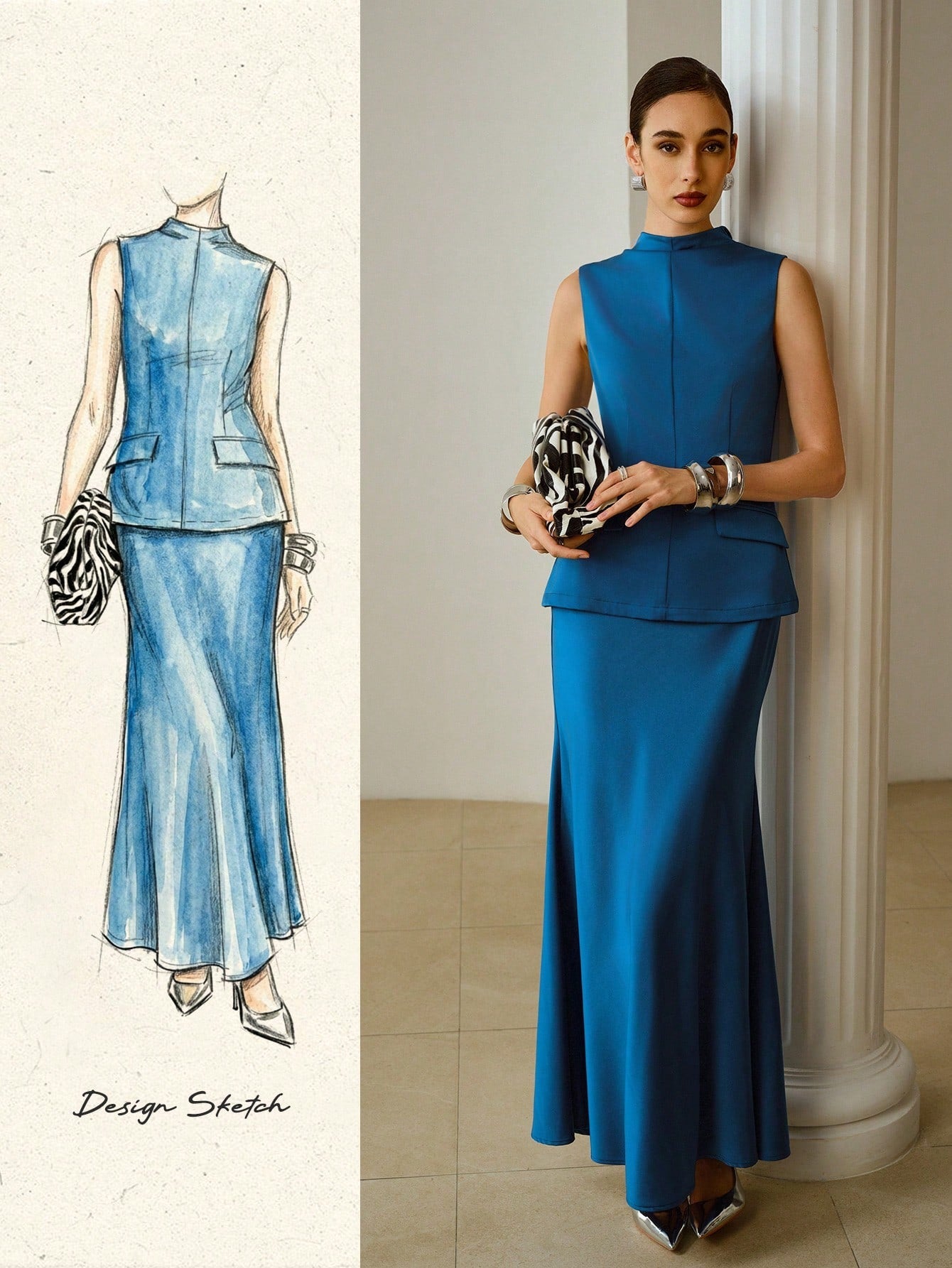 ZEYLAH Satin Long Dress, 2 In 1 shein