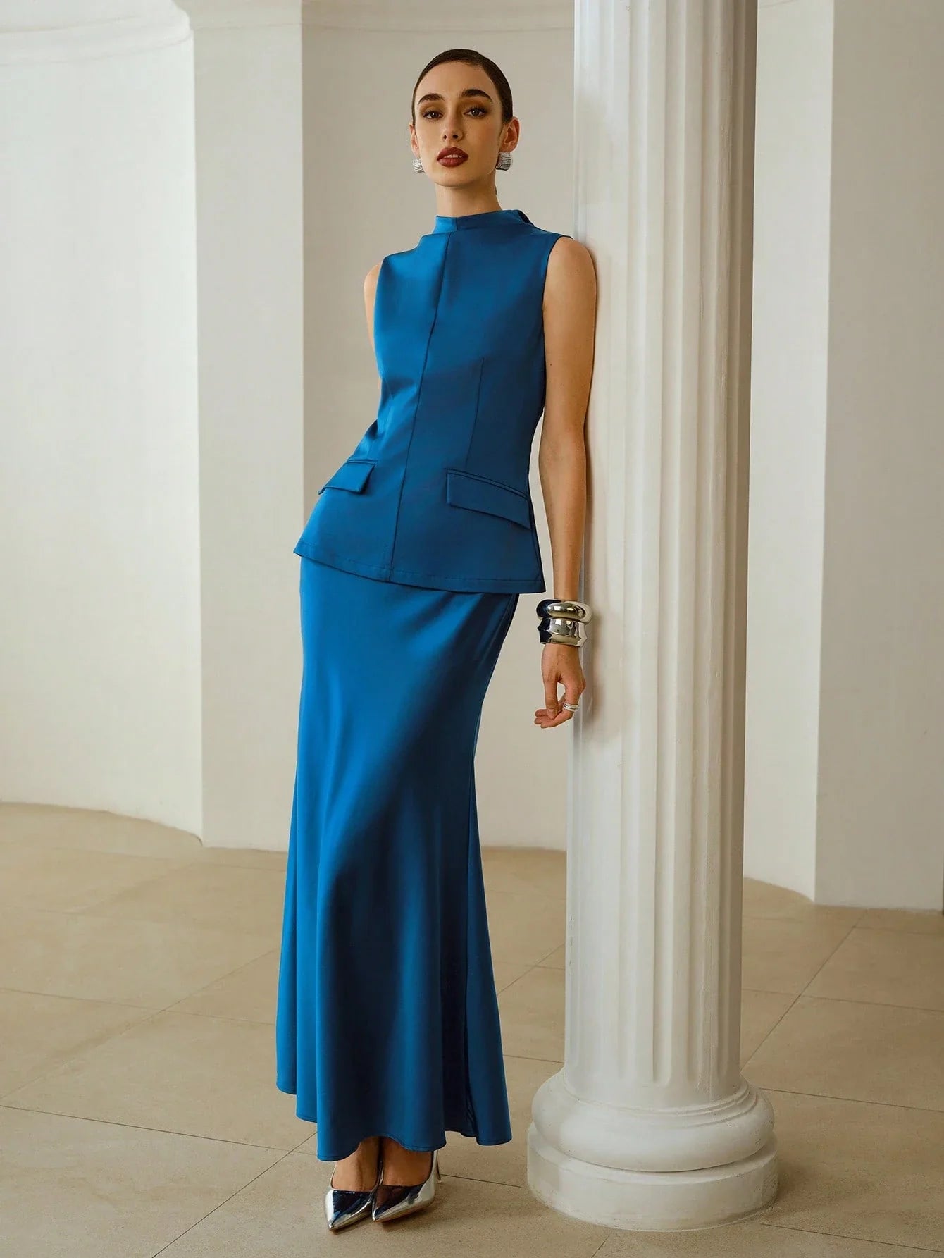ZEYLAH Satin Long Dress, 2 In 1 shein