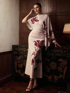 ZEYLAH Printed Short Sleeve One-Shoulder Elegant Dress shein