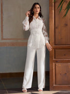 Women's Single-Breasted Cutout Waist Long Sleeve Elegant Blouse shein