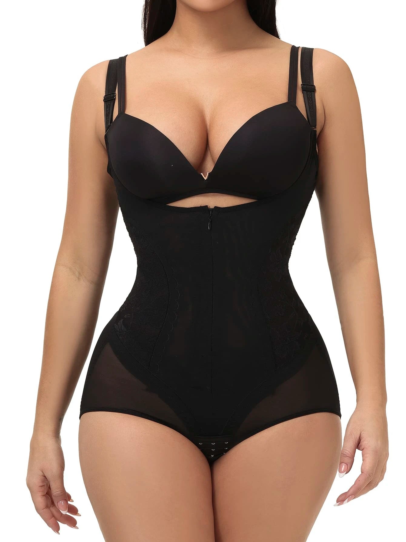 Zip Front Shapewear Bodysuit shein