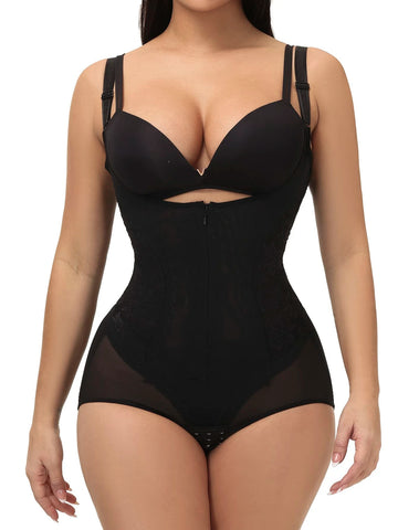 Zip Front Shapewear Bodysuit shein