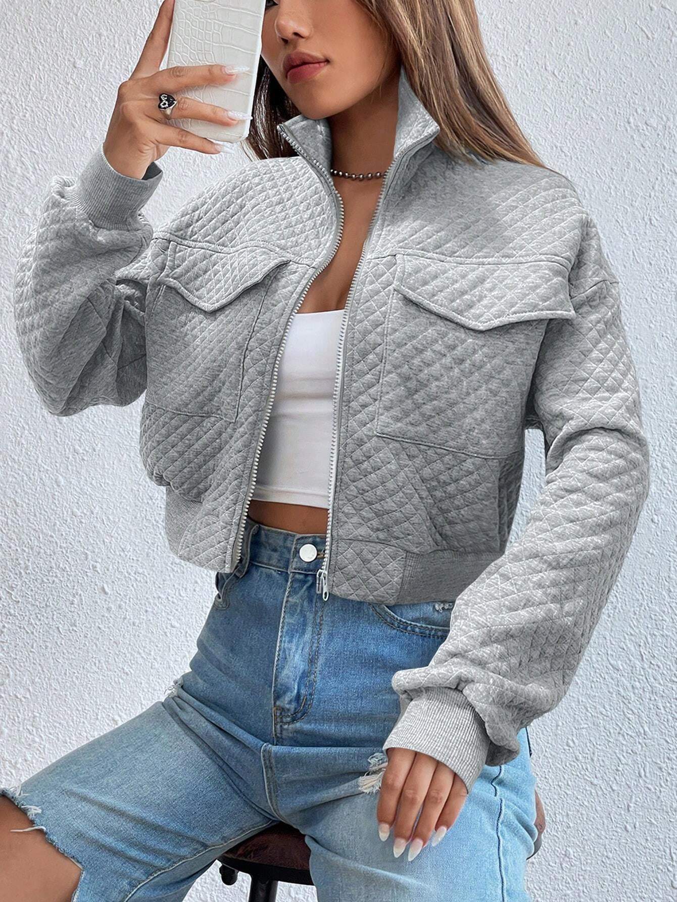 Zip Up Flap Pocket Sweatshirt shein