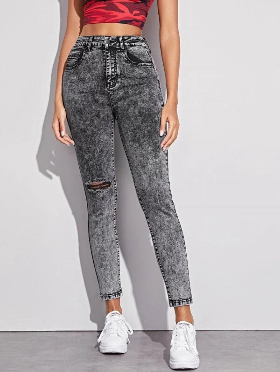 Acid Wash High-Waisted High Stretch Skinny Jeans Shein