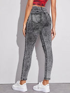 Acid Wash High-Waisted High Stretch Skinny Jeans Shein