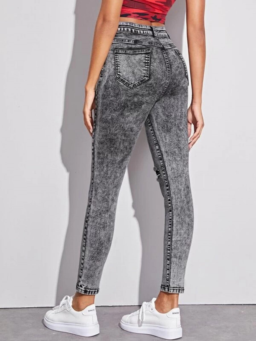 Acid Wash High-Waisted High Stretch Skinny Jeans Shein