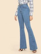 High Waisted Flare Hem Skinny Jeans Shein
