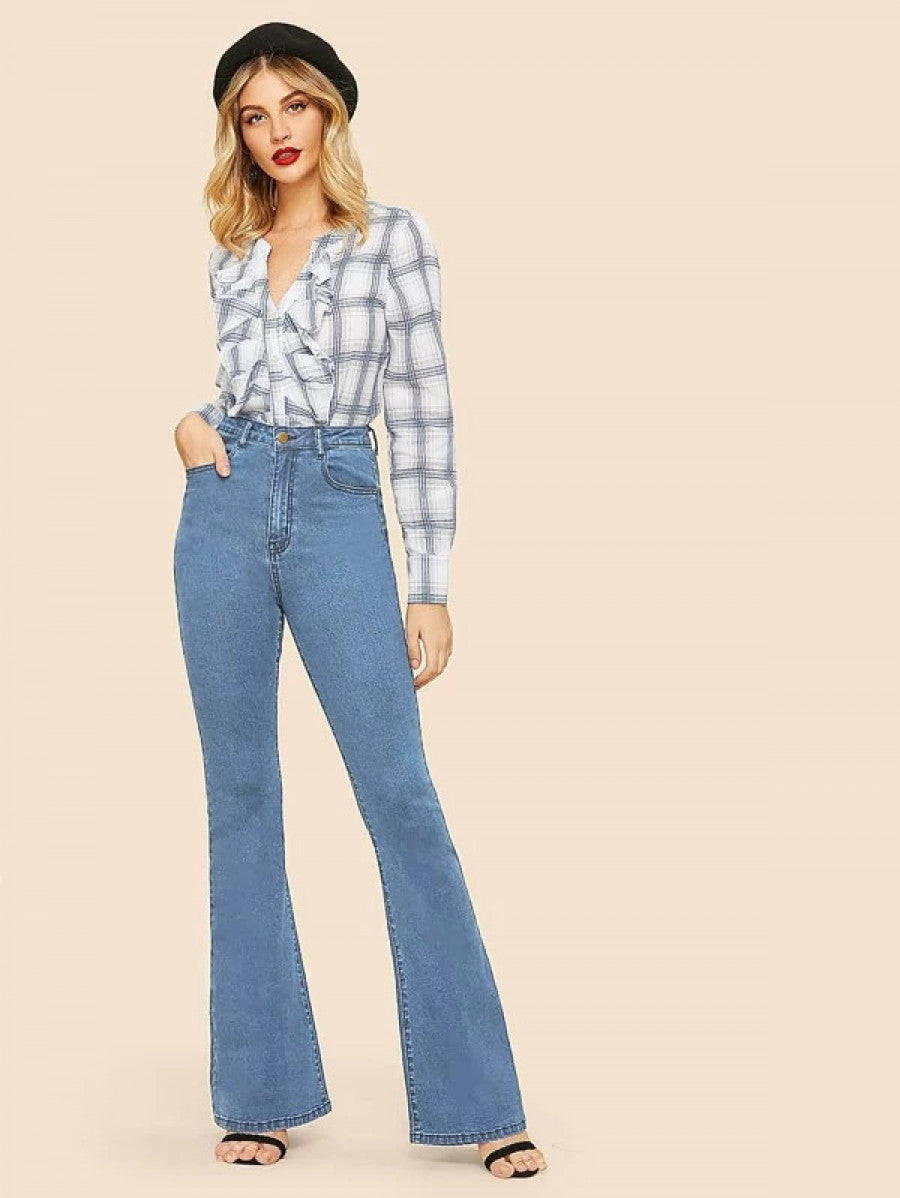 High Waisted Flare Hem Skinny Jeans Shein