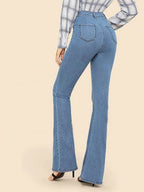 High Waisted Flare Hem Skinny Jeans Shein