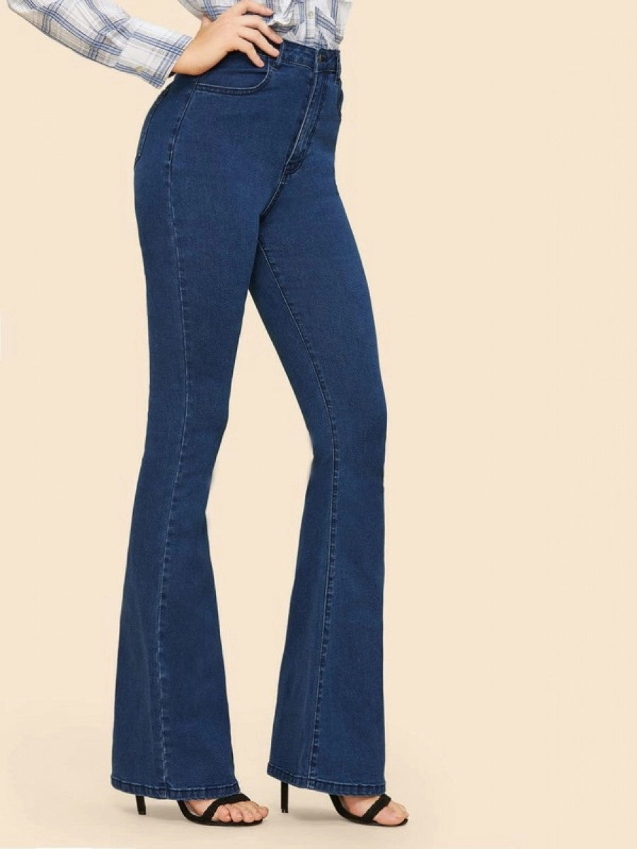 High Waisted Flare Hem Skinny Jeans Shein
