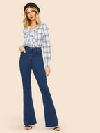 High Waisted Flare Hem Skinny Jeans Shein