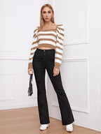 High Waisted Flare Hem Skinny Jeans Shein