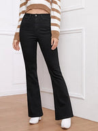High Waisted Flare Hem Skinny Jeans Shein