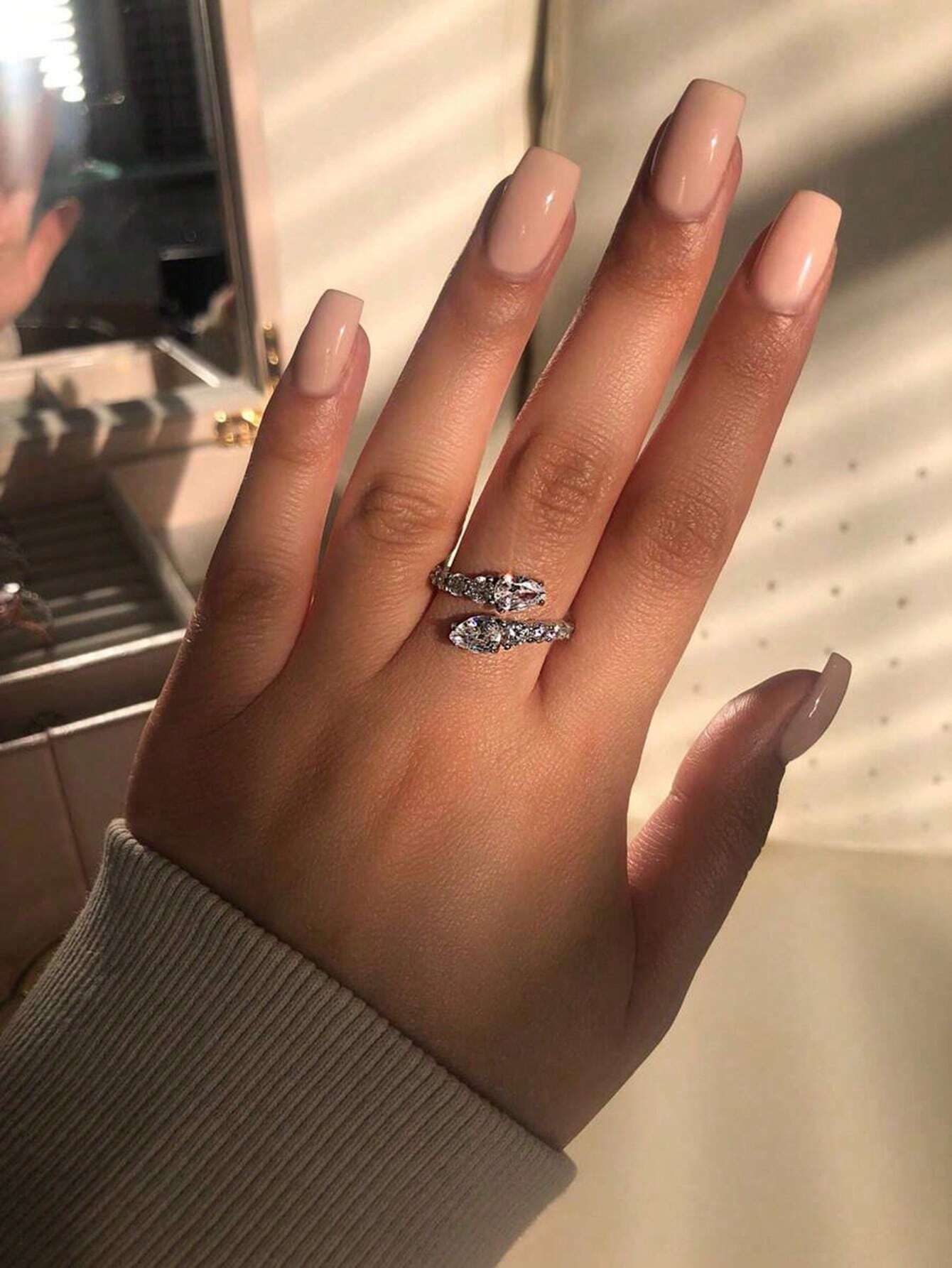 Water Drop & Round Cut Cubic Zirconia Snake Ring shein