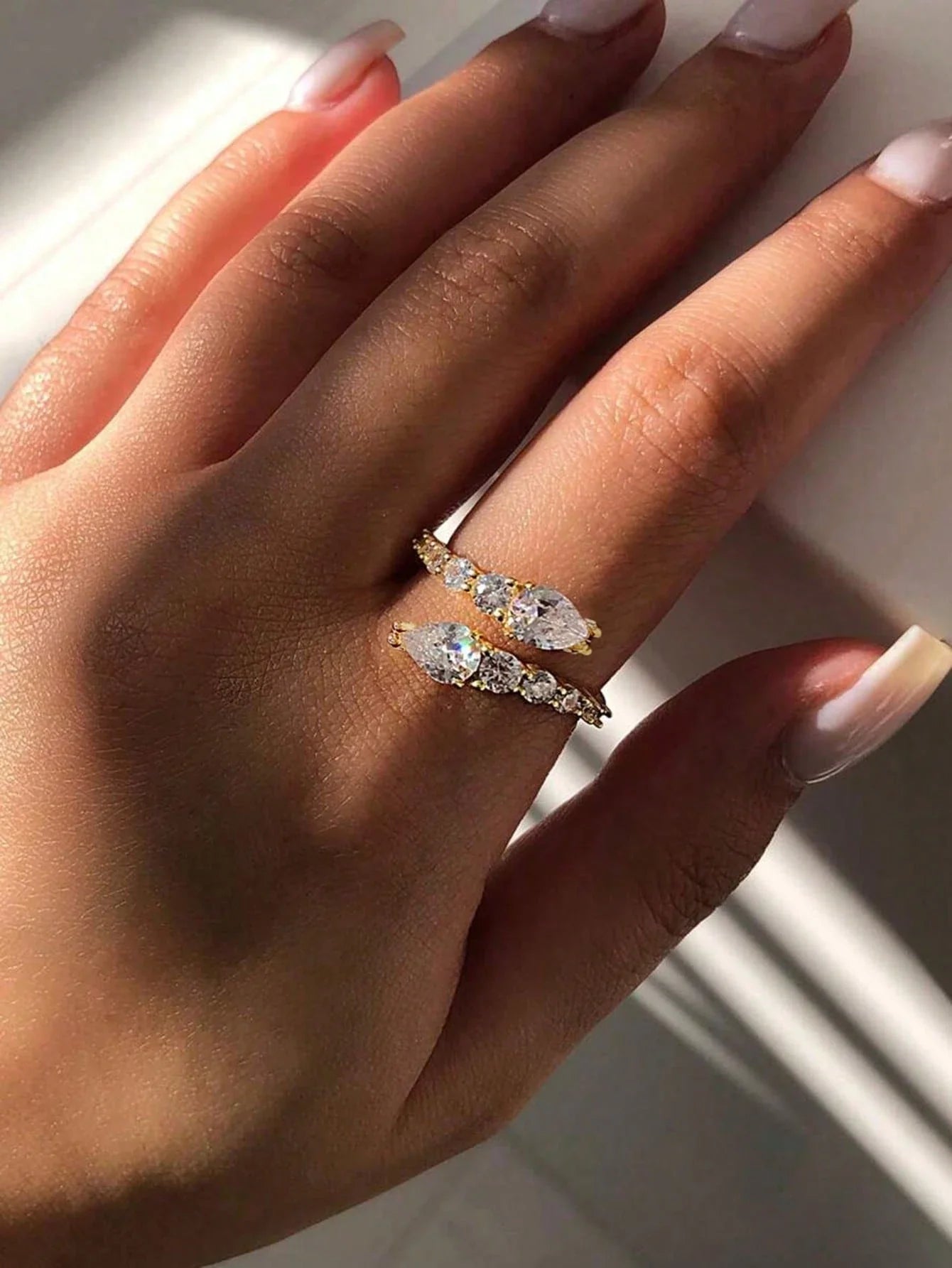 Water Drop & Round Cut Cubic Zirconia Snake Ring shein