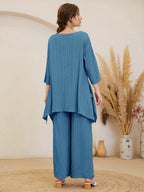 Asymmetrical Hem Solid Top & Pants Set Shein