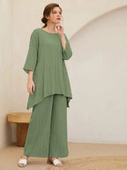 Asymmetrical Hem Solid Top & Pants Set Shein