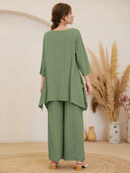 Asymmetrical Hem Solid Top & Pants Set Shein
