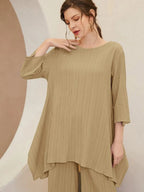 Asymmetrical Hem Solid Top & Pants Set Shein