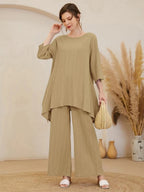 Asymmetrical Hem Solid Top & Pants Set Shein