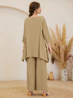 Asymmetrical Hem Solid Top & Pants Set Shein