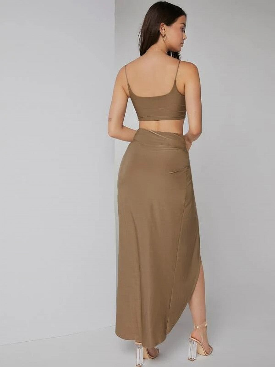Solid Crop Cami Top & Twist Waist Skirt Set