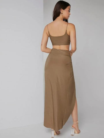 Solid Crop Cami Top & Twist Waist Skirt Set