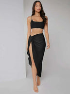 Solid Crop Cami Top & Twist Waist Skirt Set Shein
