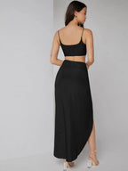 Solid Crop Cami Top & Twist Waist Skirt Set Shein