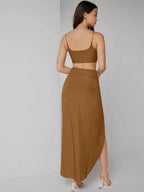 Solid Crop Cami Top & Twist Waist Skirt Set Shein
