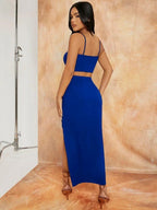 SXY Solid Crop Cami Top & Split Thigh Skirt Set Shein