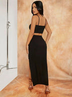 SXY Solid Crop Cami Top & Split Thigh Skirt Set Shein