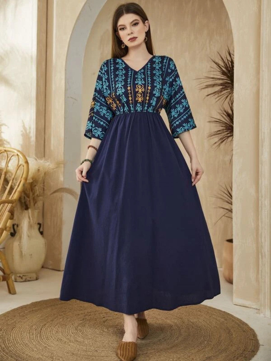 Plant Print Dolman Sleeve Dress Without Belt Shein