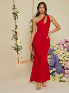 One Shoulder Solid Mermaid Dress Shein