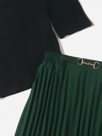 Solid Rib Knit Crop Tee & Pleated Skirt Shein