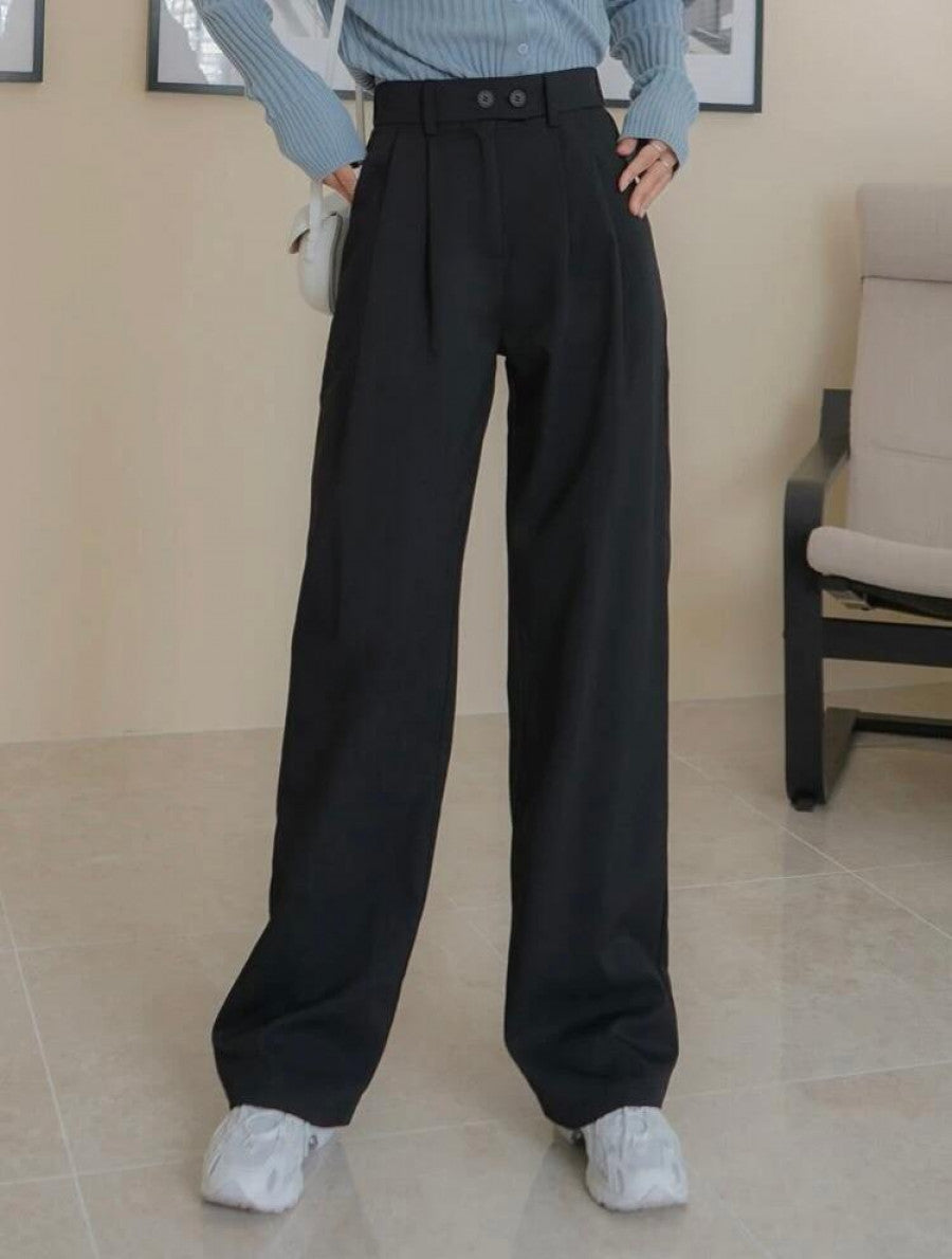 DAZY Solid Straight Leg Pants Shein
