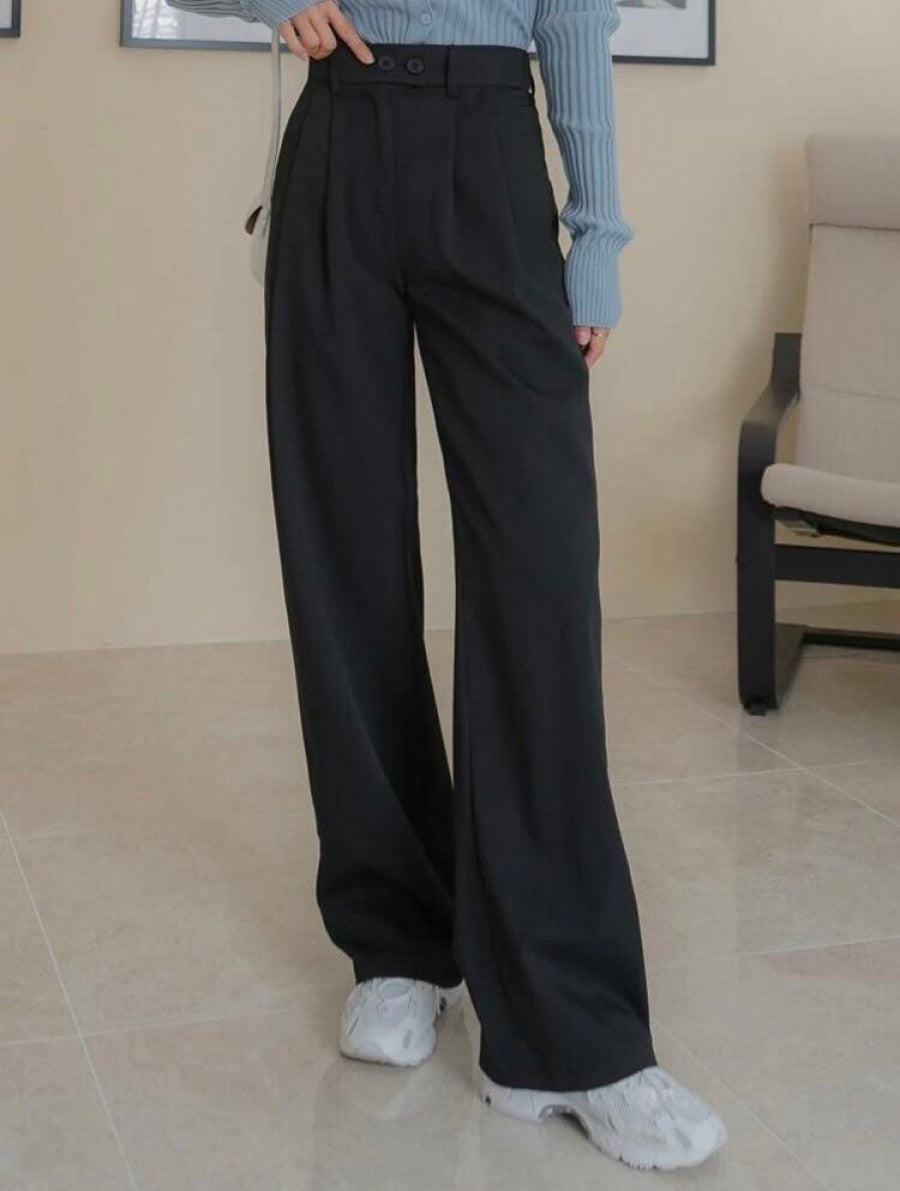DAZY Solid Straight Leg Pants Shein