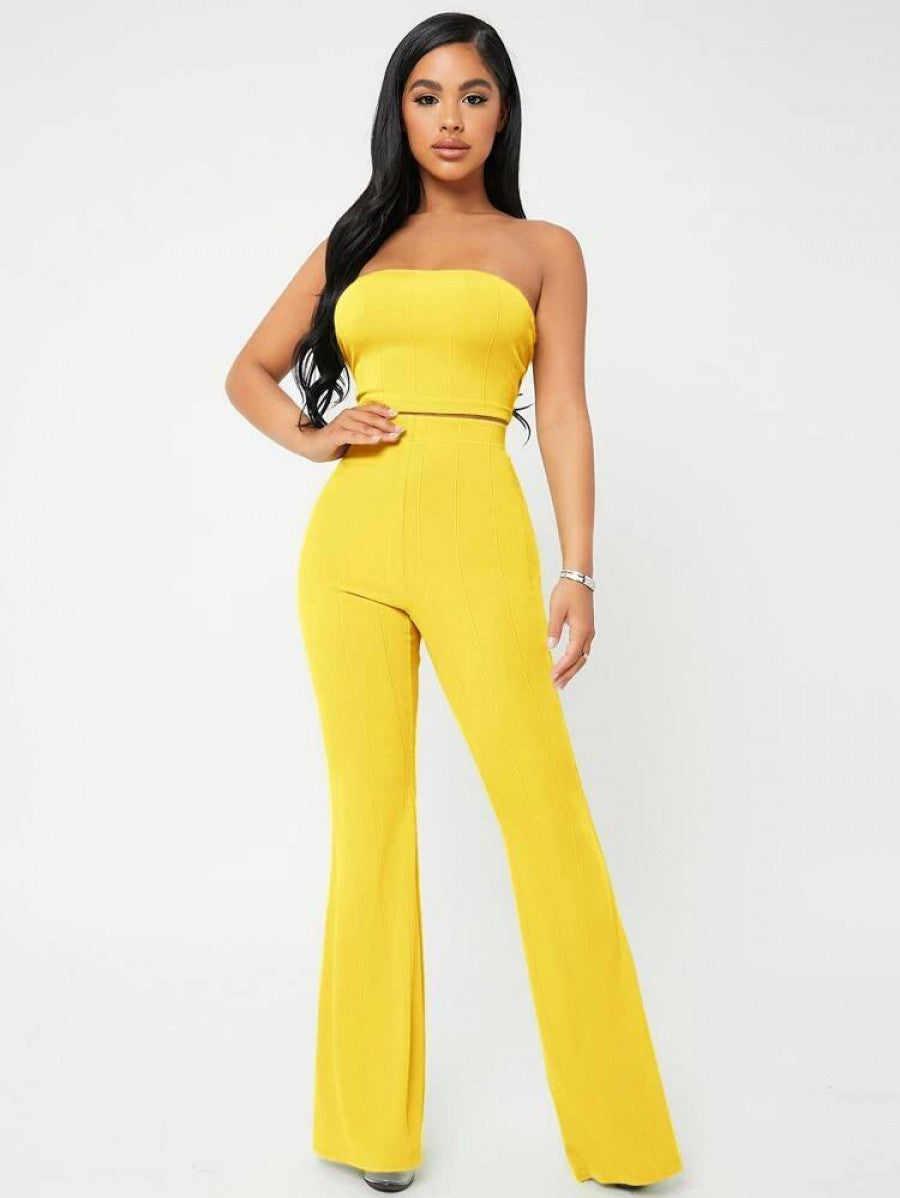 SXY Crop Tube Top & Flare Leg Pants Set Shein
