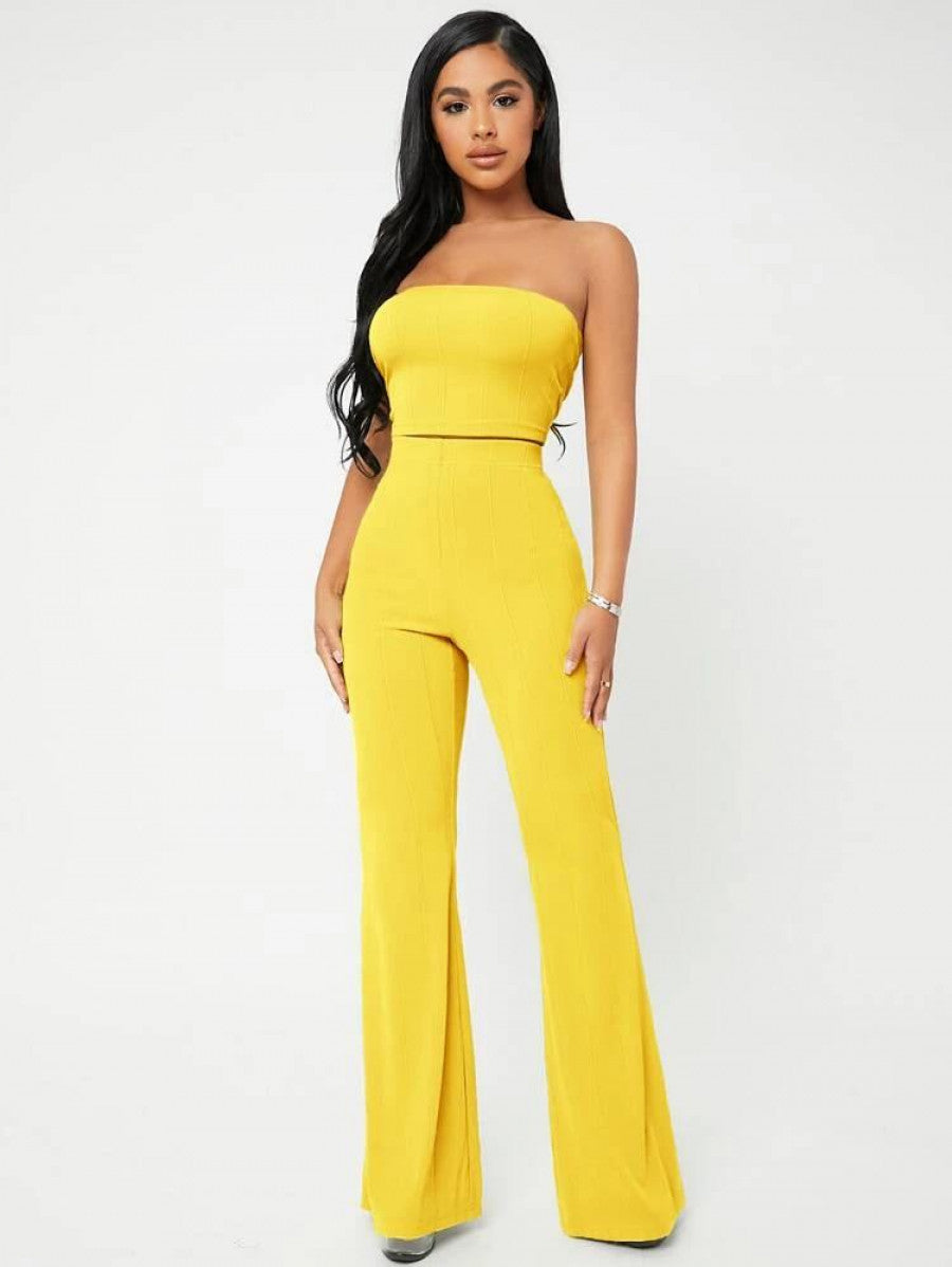 SXY Crop Tube Top & Flare Leg Pants Set Shein
