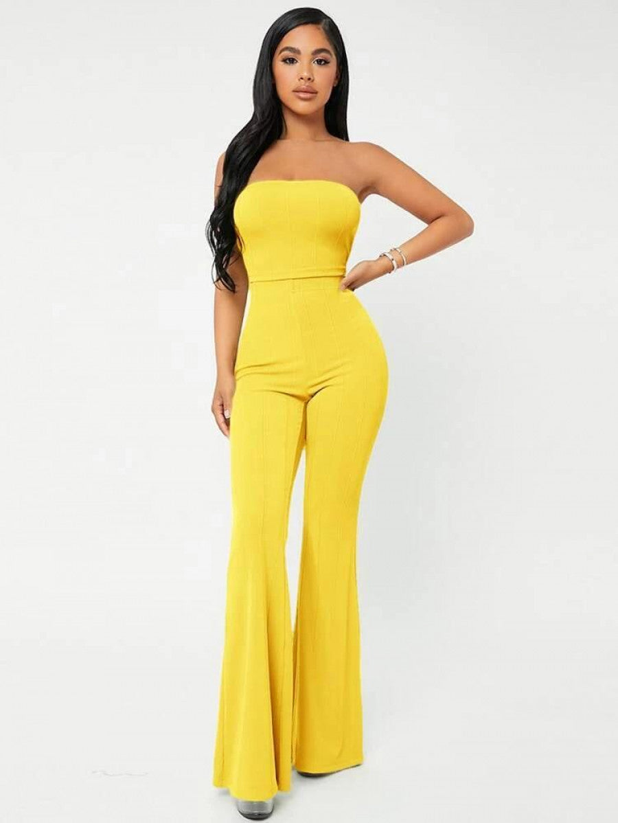 SXY Crop Tube Top & Flare Leg Pants Set Shein