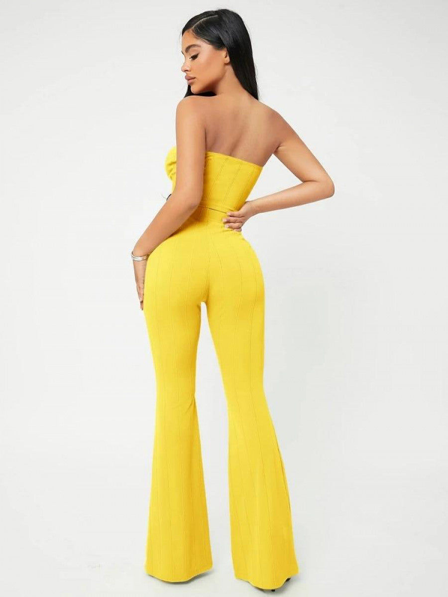 SXY Crop Tube Top & Flare Leg Pants Set Shein