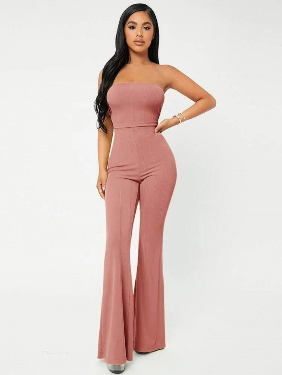 SXY Crop Tube Top & Flare Leg Pants Set Shein