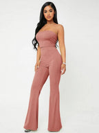 SXY Crop Tube Top & Flare Leg Pants Set Shein