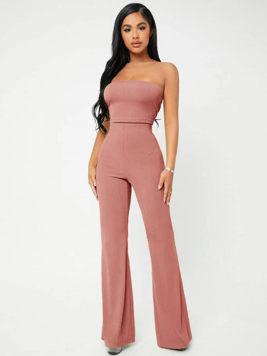 SXY Crop Tube Top & Flare Leg Pants Set Shein