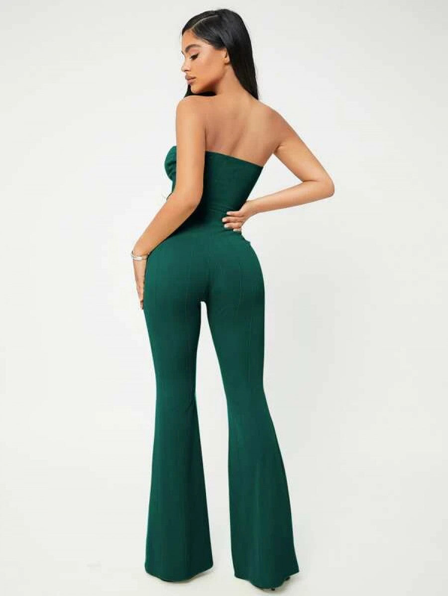 SXY Crop Tube Top & Flare Leg Pants Set Shein