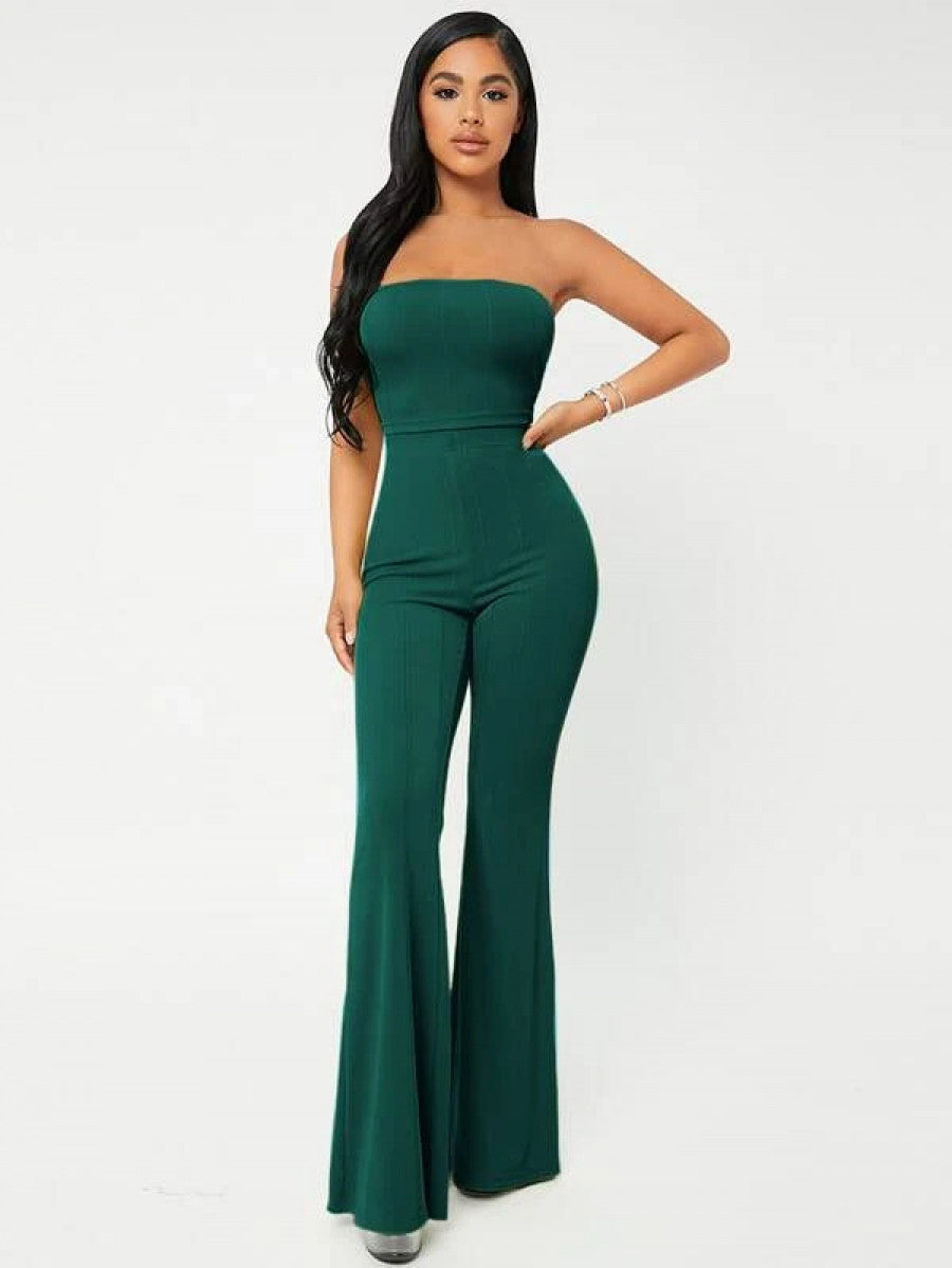 SXY Crop Tube Top & Flare Leg Pants Set Shein
